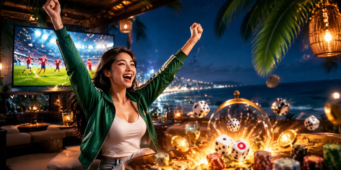 Cảnh biển Vũng Tàu với bàn cà phê và xúc xắc Tài Xỉu đặc trưng Việt Nam